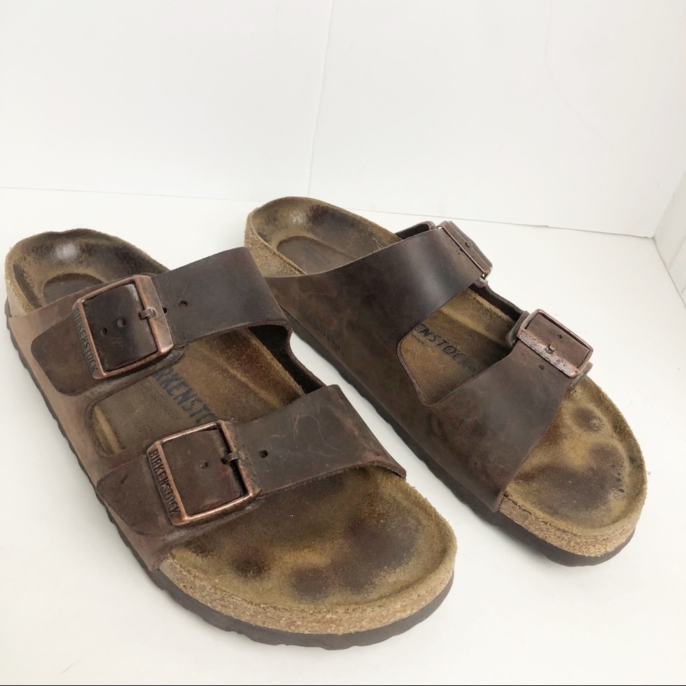 Birkenstock brown leather slip on sandal